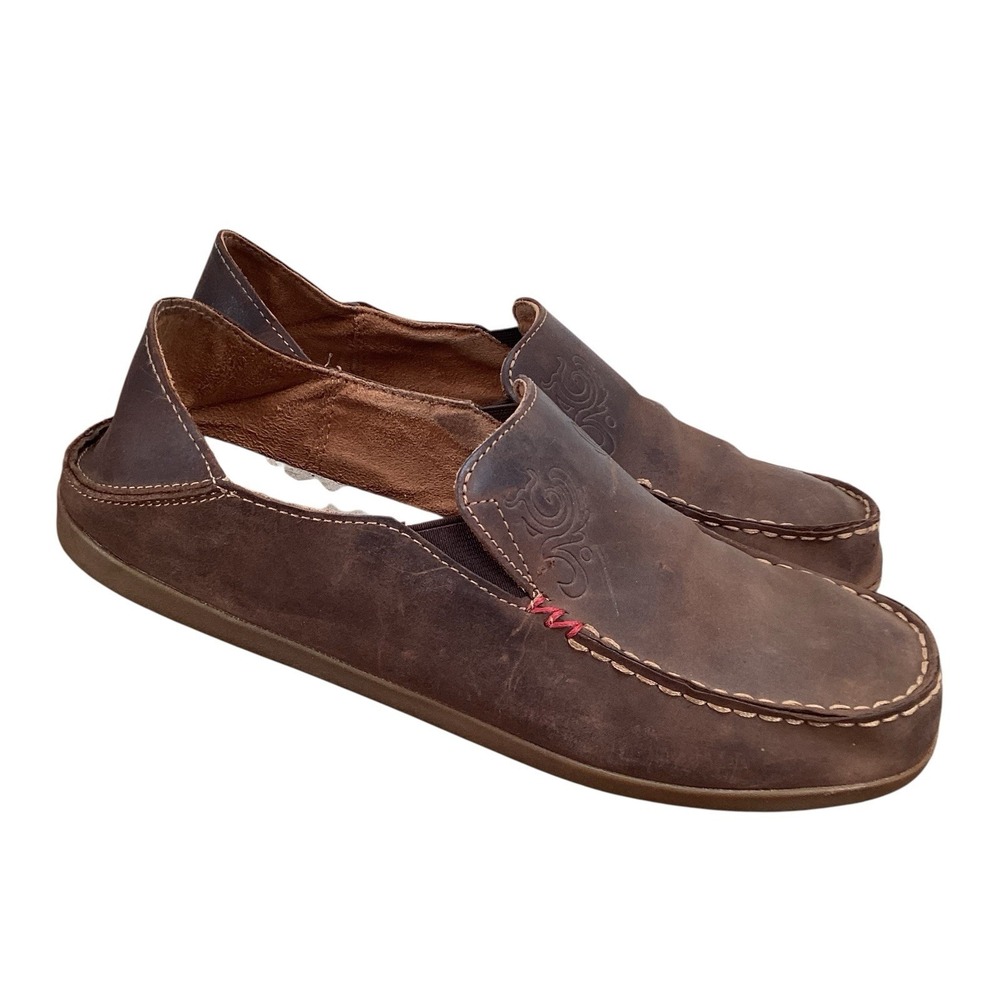 Olukai Nohea Nubuck Women Size 10 Brown Leather Adjustable Slip On Comfort Shoe